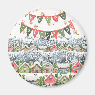 Imán Cute Snowy Merry Christmas Village