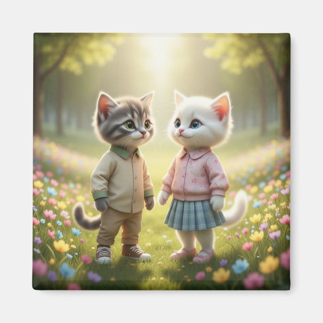 Imán Cute Spring Cat Magnet | Tom & Luna Flower Meadow  (Frente)