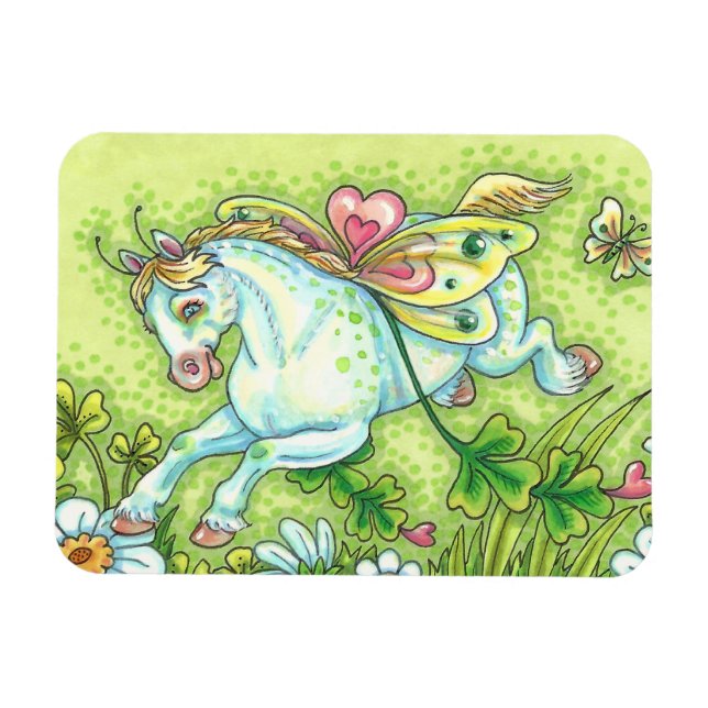 IMÁN CUTE ST. PATRICK'S DAY FLYING IRISH PONY, FAIRY (Horizontal)