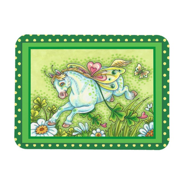 IMÁN CUTE ST. PATRICK'S DAY FLYING IRISH PONY, FAIRY (Horizontal)