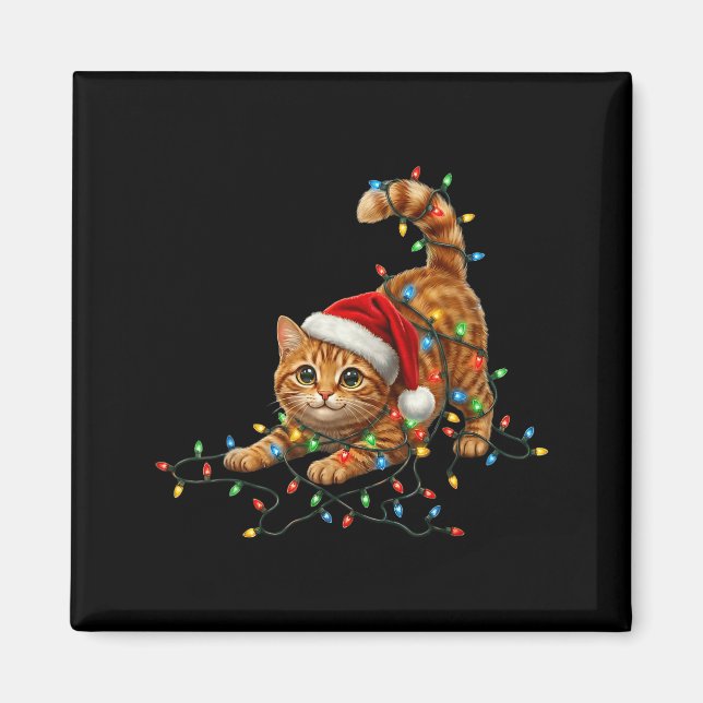 Imán Cute Tabby Cat Christmas Funny Lights Xmas Cat In  (Frente)