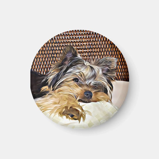 Imán Cute Teacup Yorkie Yorkshire Terrier Digital Art (Frente)