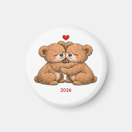 Imán Cute Teddy Bear Couple in Love – Embroidered Style