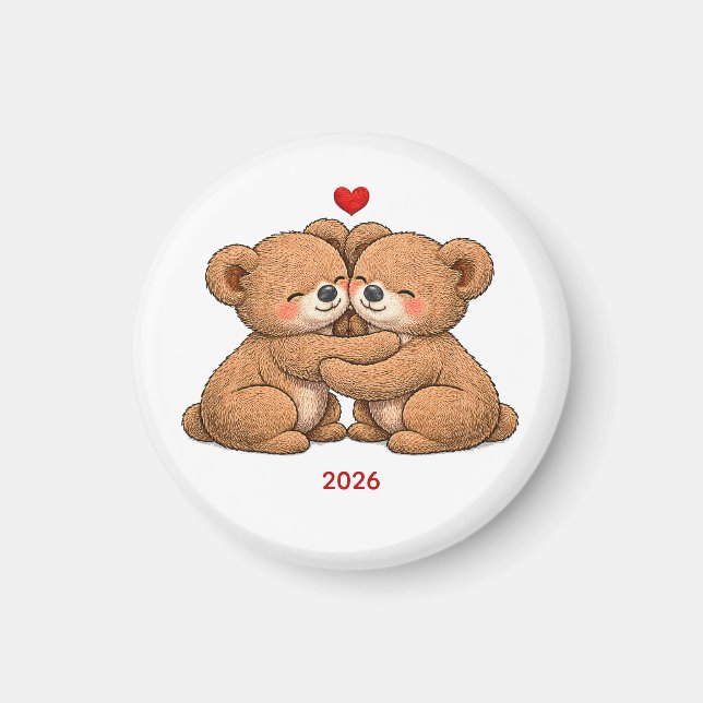 Imán Cute Teddy Bear Couple in Love – Embroidered Style (Frente)