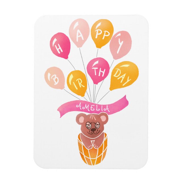 Imán Cute Teddy Bear Globos rosados Chica Tarjeta de cu (Vertical)