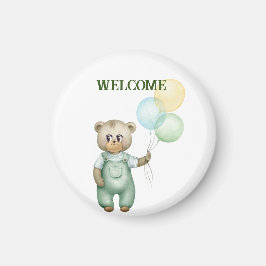 Imán cute teddy bear green background