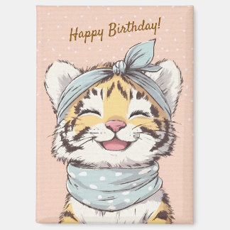 Imán Cute Tiger with Bandana Kids Birthday Invitation