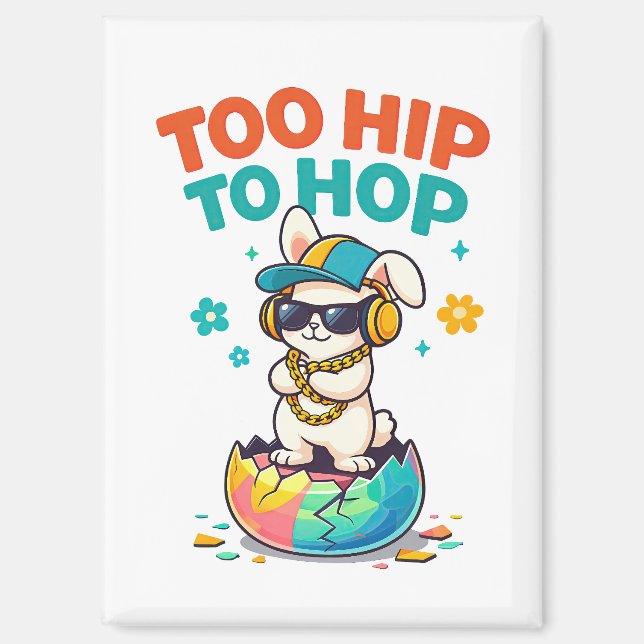 Imán Cute Too Hip to Hop Bunny Illustration (Anverso)