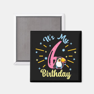 Imán Cute Toucan 6º cumpleaños Chica de 6 años
