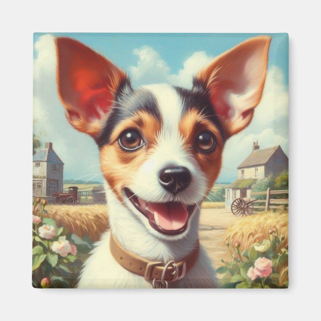 Imán Cute Toy Fox Terrier Pintura (Frente)