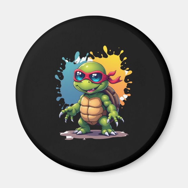 Imán Cute Turtle Wearing Sunglasses Paint Splash Sea An (Frente)