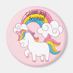 Imán Cute Unicornio Arcoíris sobre Arte Rosa Escuela