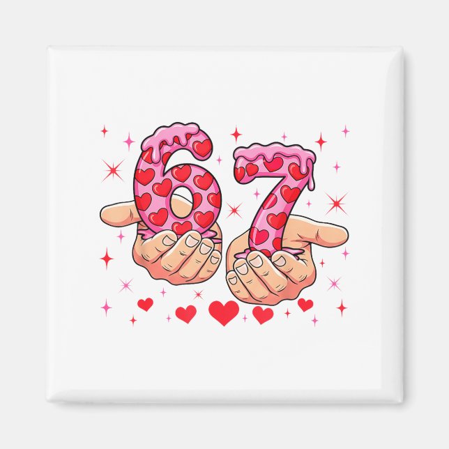 Imán Cute Valentines Day 67 Hearts Funny Six Seven Meme (Frente)