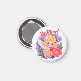 Imán Cute Valentine's Day Cupid with "Be Mine"