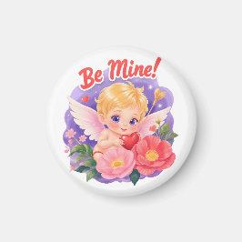 Imán Cute Valentine's Day Cupid with "Be Mine"