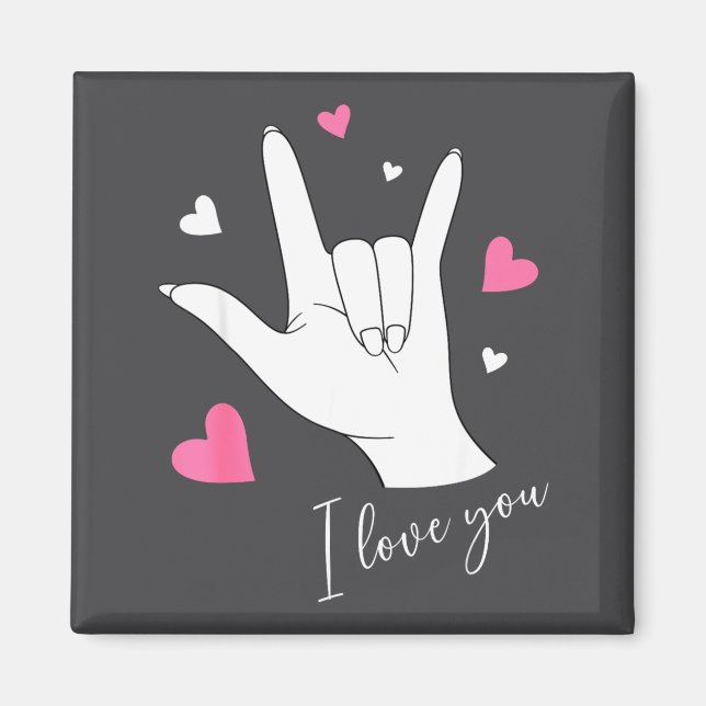 Imán Cute Valentines Day Hearts I Love You Hand Sign La (Frente)