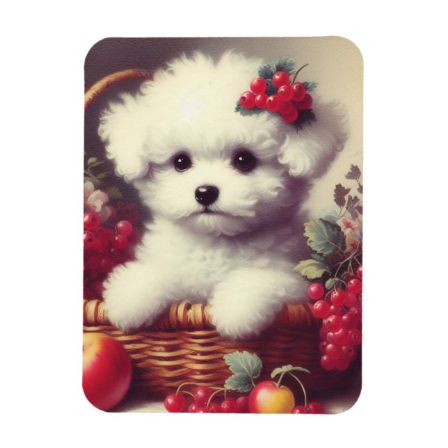 Imán Cute vintage Bichon Frisé Pintura (Vertical)