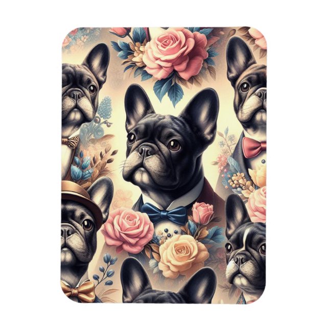 Imán Cute vintage Bulldog francés (Vertical)