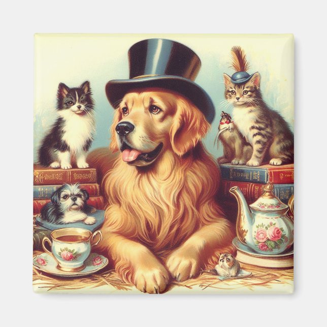 Imán Cute Vintage Dog Pintura (Frente)