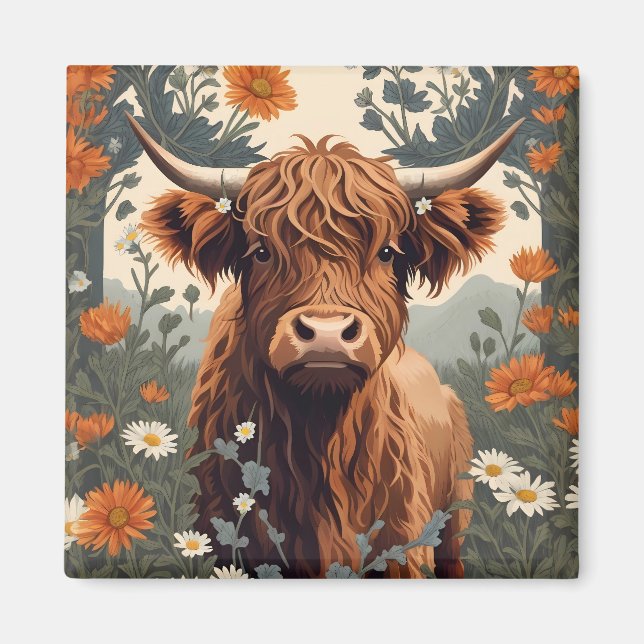 Imán Cute Vintage Highland Cow (Frente)