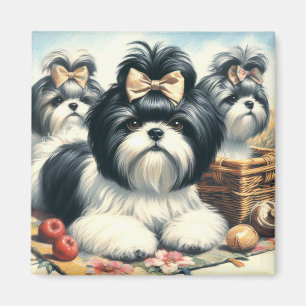 Imán Cute vintage Shih-Tzu Pintura