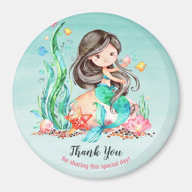 Imán Cute Watercolor Mermaid Under the Sea Baby Shower  (Frente)