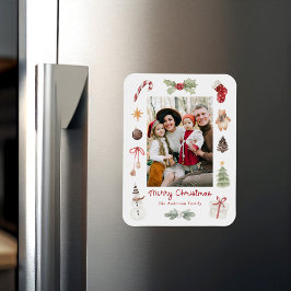 Imán Cute Watercolor Merry Christmas Family Photo