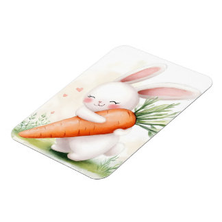 Imán Cute Watercolor Spring Bunny Carrot