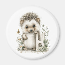 Imán Cute watercolour baby animal alphabet Hedgehog