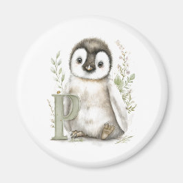 Imán Cute Watercolour Baby Animals Alphabet Penguin