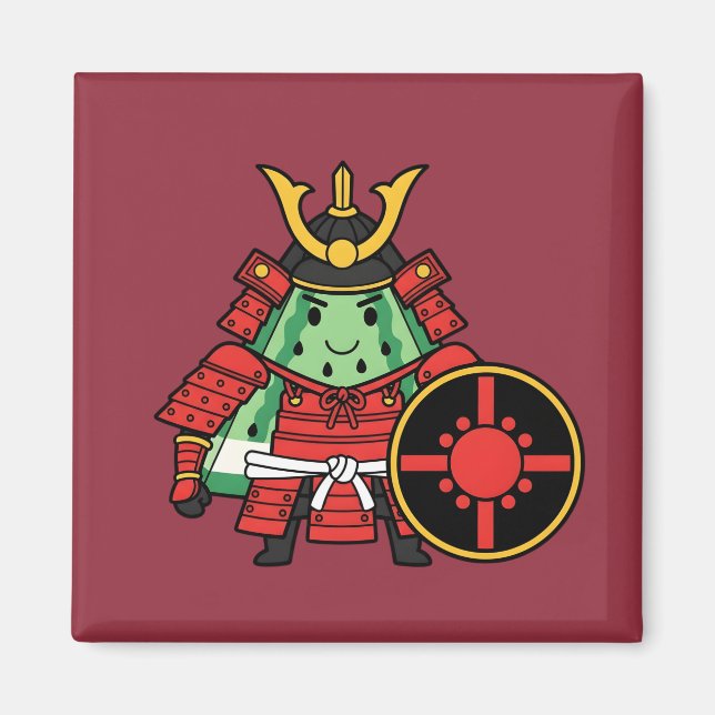 Imán Cute Watermelon Shogun Samurai Warrior Illustratio (Frente)