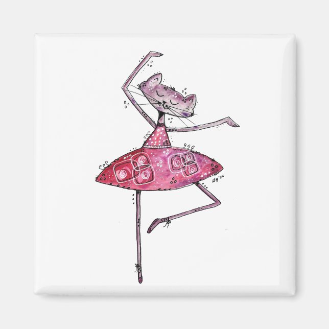 Imán Cute Whimsical Dancing Cat (Frente)