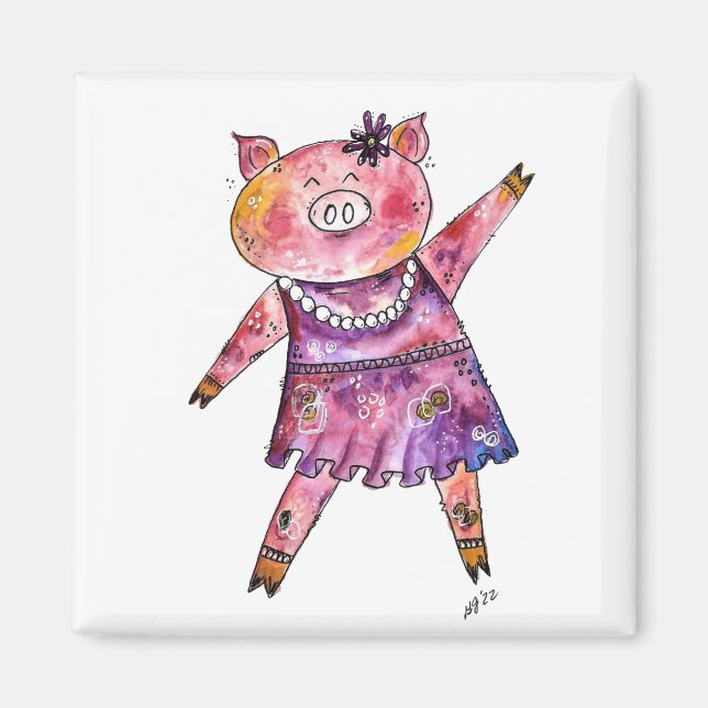 Imán Cute Whimsical Dancing Pig (Frente)