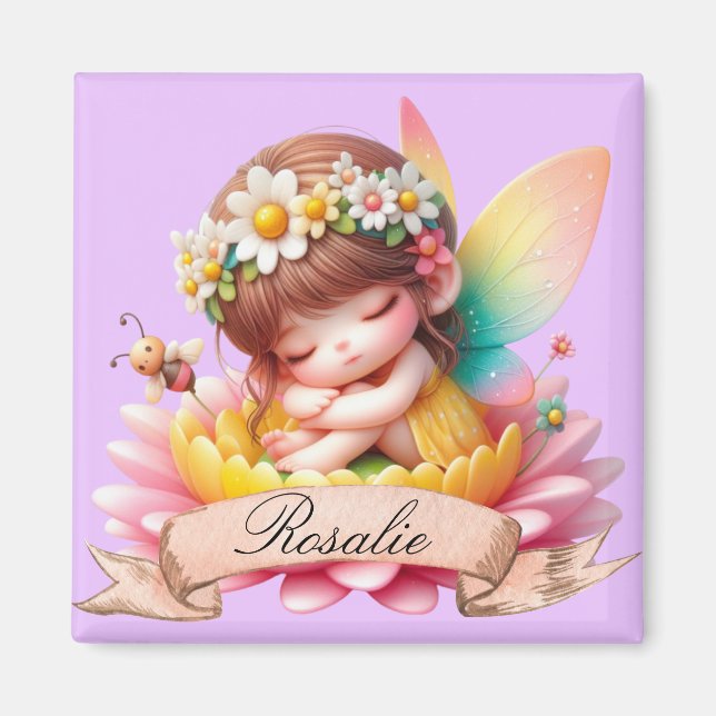 Imán Cute Whimsical Floral Sweets Dreams Sleeping Fairy (Frente)