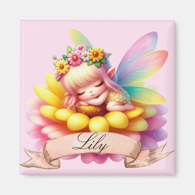 Imán Cute Whimsical Floral Sweets Dreams Sleeping Fairy (Frente)