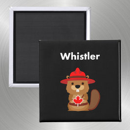 Imán Cute Whistler Canada Beaver con hoja de arce oscur