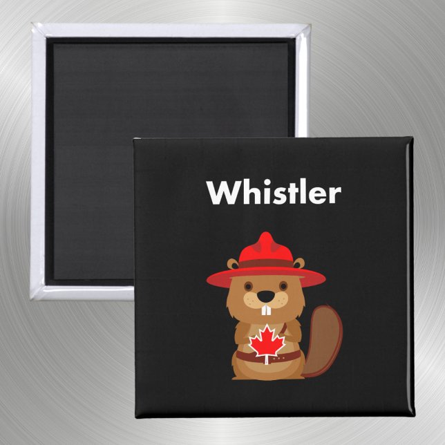 Imán Cute Whistler Canada Beaver con hoja de arce oscur (Subido por el creador)