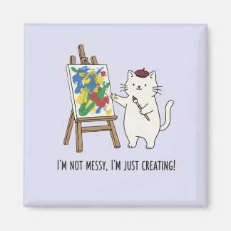 Imán Cute White Cat Abstract Painting Lilac Aesthetics
