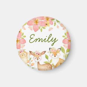 Imán Cute Woodland Animales Floral Personalizada