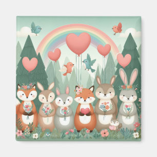 Imán Cute Woodland Creature rainbow valentine