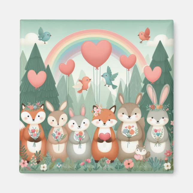 Imán Cute Woodland Creature rainbow valentine (Frente)