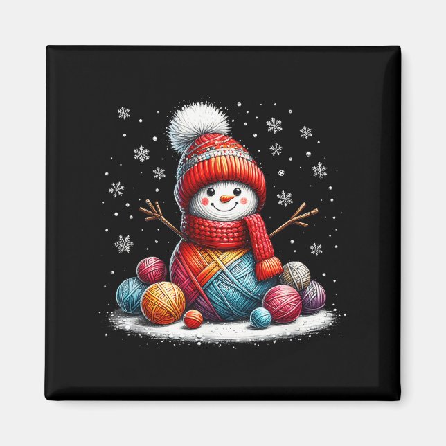 Imán Cute Yarn Snowman Quilter Christmas Crochet Knitti (Frente)