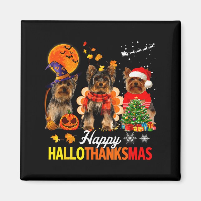 Imán Cute Yorkie Happy Hallothanksmas Halloween Thanksg (Frente)