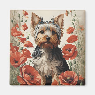 Imán Cute Yorkshire Terrier Botaner Red Poppies