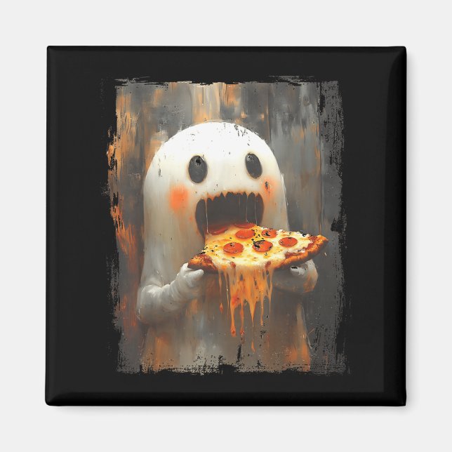 Imán Cute Zza Ghost Eating Zza Funny Halloween Food Lov (Frente)