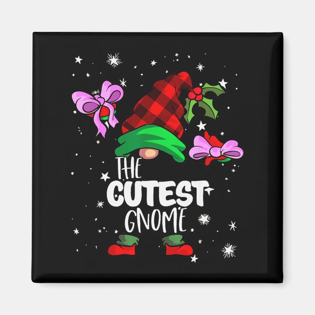 Imán Cutest Gnome Red Buffalo Plaid Matching Family Chr (Frente)
