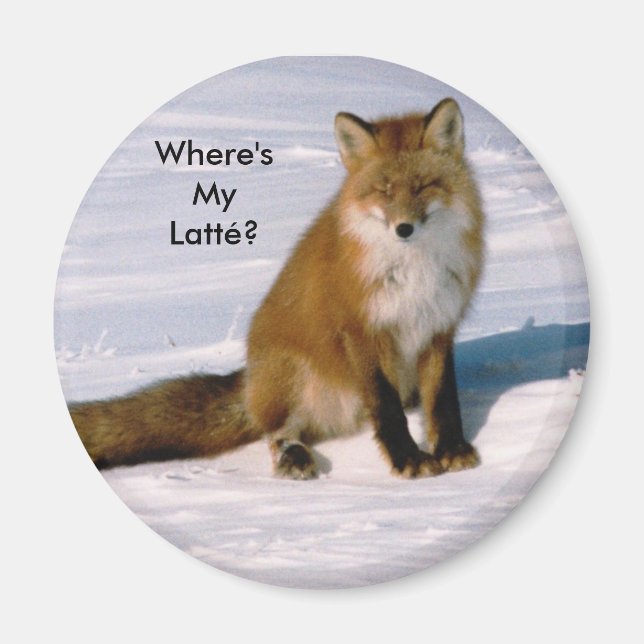 Imán Cuto Ártico Red Fox Latte Fridge Magnet (Frente)