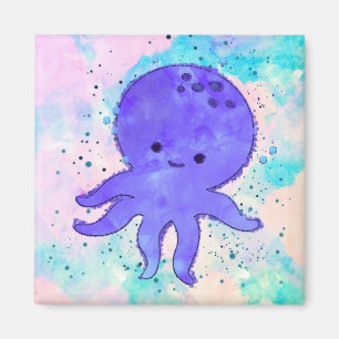 Imán Cuto azul Octopus Personalizado acuarela