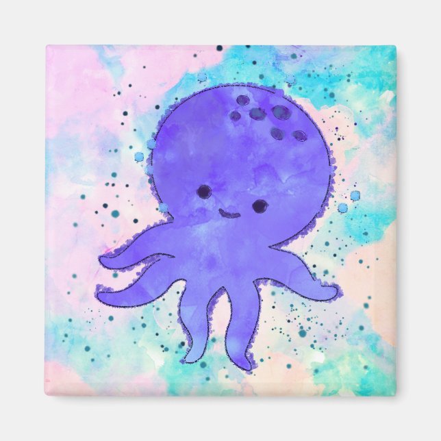 Imán Cuto azul Octopus Personalizado acuarela (Frente)