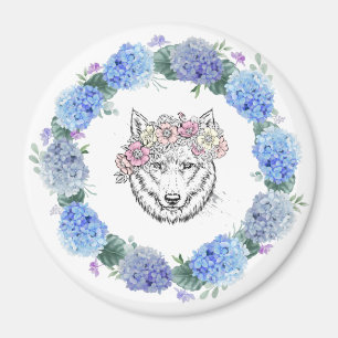 Imán Cuto Floral Azul Hidrangea Wolf Magnet